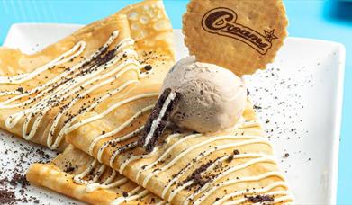 Creams Cafe Dorchester pancakes, ice-cream and wafer