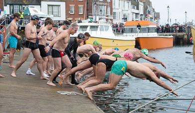 Christmas Day swim at Weymouth Harbour in Dorset