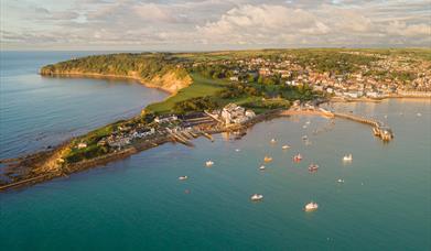 Aerial view of Swanage Bay and Peveril Point Dorset copyright Lyons Photography