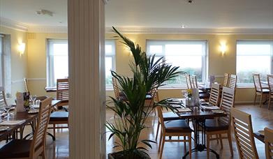 The conservatory at the Grand Hotel in Swanage overlooks Swanage Bay