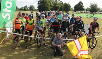 Peter Smith-Nicholls MBE starts the Macmillan Dorset Bike Ride - Flying the flag for Dorset