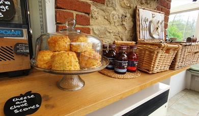 A photo of scones in a cafe