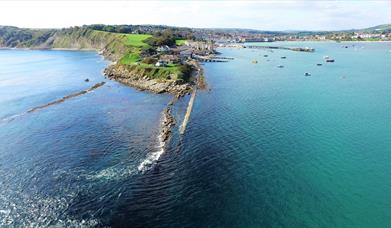 Peveril Point Swanage aerial from sea credit Chris Brown