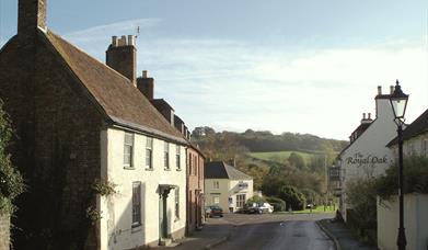 View to Woodbury Hill along West Street, Bere Regis in Dorset