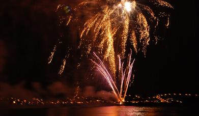 Fireworks over Weymouth Bay in Dorset