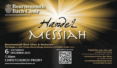The image is a poster advertising a performance of Handel's Messiah by the Bournemouth Bach Choir & Orchestra. The poster includes the date, time, and
