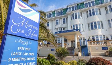 Front entrance for the Marsham Court Hotel with signage, seps to entrnace and accessible lift