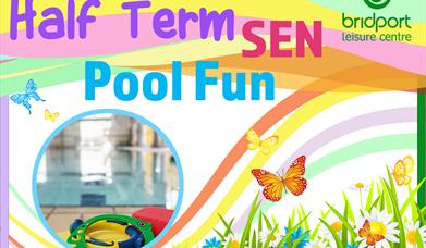 Swimming pool with colourful floats and toys